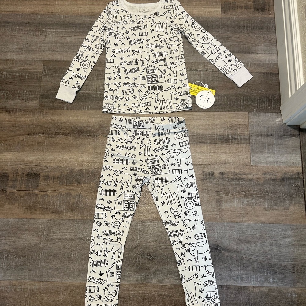 Caden Lane Two Piece Colorable Pajamas- Size 5/6, Barnyard Bash